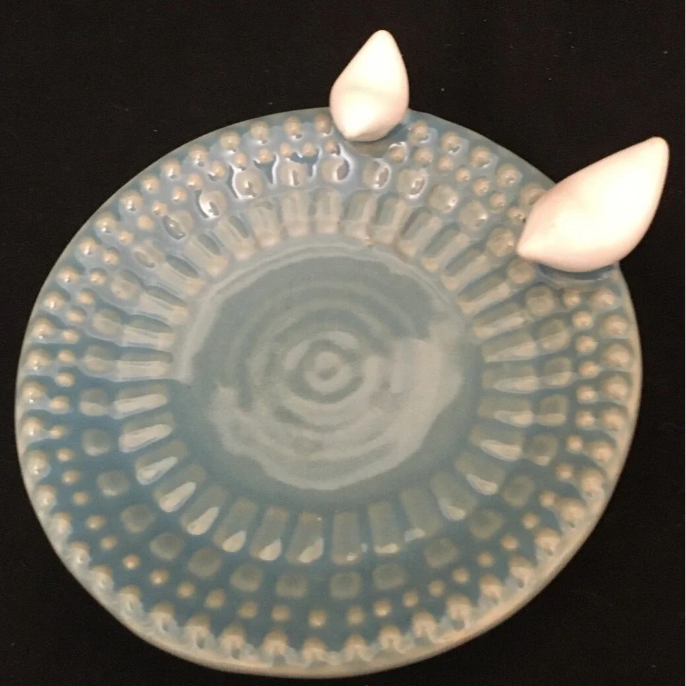 Oh Gussie! Aqua Stoneware Round Trinket Dish with White Birds
